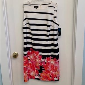 Alyx Dress. Black & cream striped sheath w/ floral